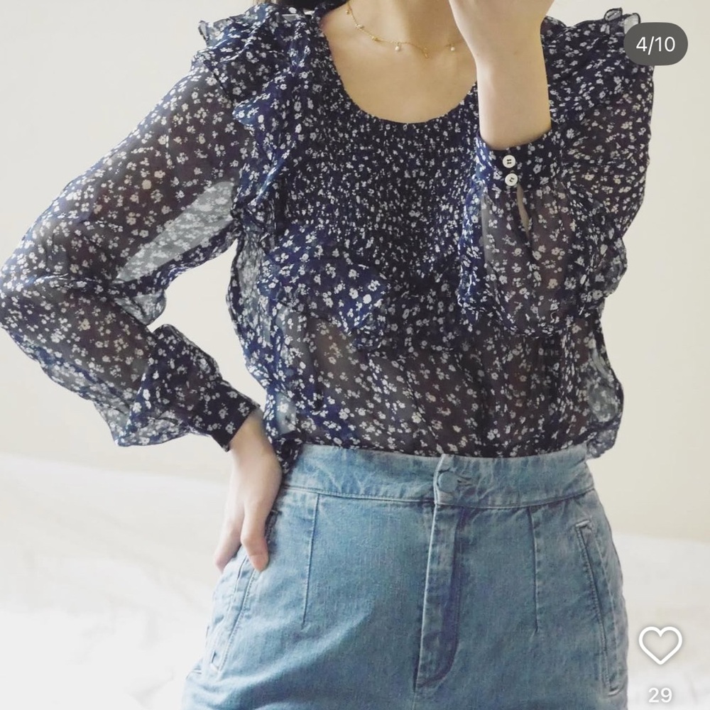 Sezane Miro Blouse in Navy Floral